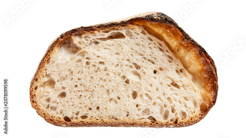 Fotografie Crusty slice of artisan sourdough bread with airy crumb, isolated on transparent