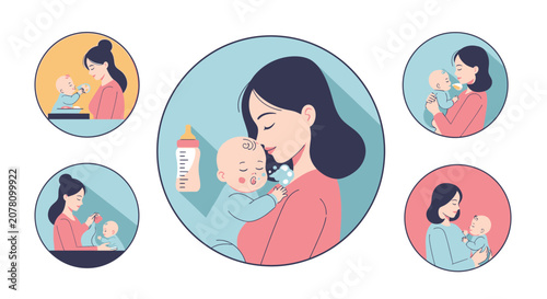 Mother holding baby tenderly with love and care.