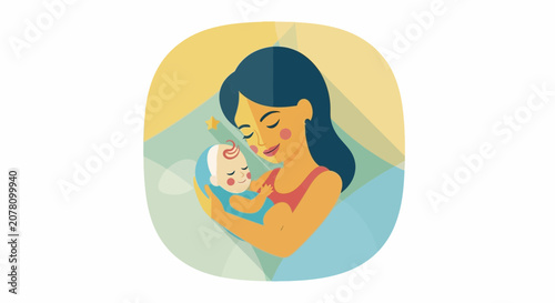 Mother holding newborn baby with love and tenderness.