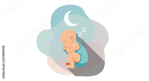 Newborn baby sleeping peacefully under the night sky.