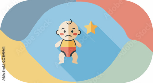 Sad Baby Icon with Star Illustration.