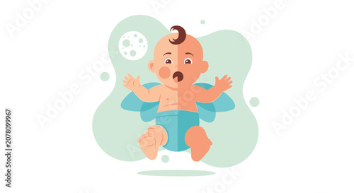 Surprised Baby Illustration with Open Mouth and Wide Eyes.