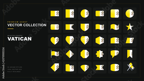 Foto Vatican City flag icon vector collection, 30 unique shapes and styles pack