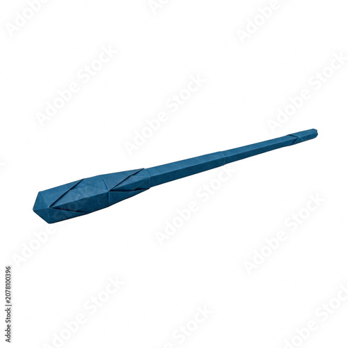 Blue origami paper wand isolated on black