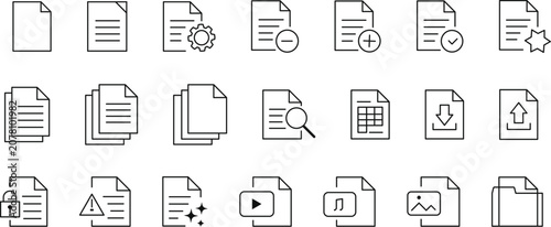 Collection of Document and File Icons with Various Functions on Grainy White Background page paper