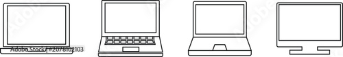 Outline Icons of Laptop and Desktop Computer Screens on Grainy White Background monitor