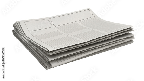 Foto Stack of blank newspapers with empty columns and headlines, isolated on transpar