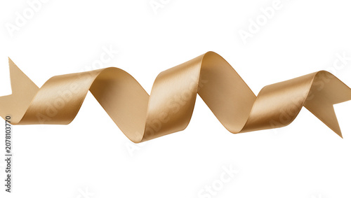 Fotografie Shiny golden ribbon curling and twisting, isolated on transparent background