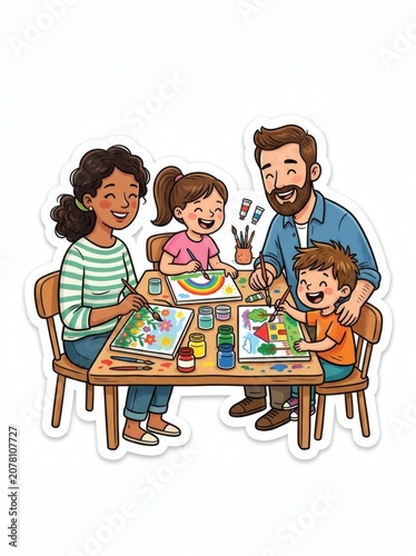 Happy family enjoying painting together at a table indoors