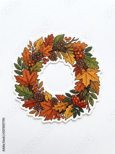 Autumn Wreath Decoration with Maple Leaves Pine Cones and Berries