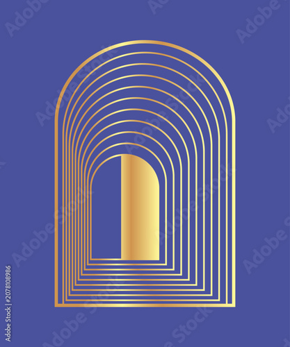 Boho frame arch vector illustration. Modern minimalistic retro aesthetic linear arc. Logo bohemian design