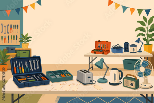 Community repair cafe check in table Poster Background