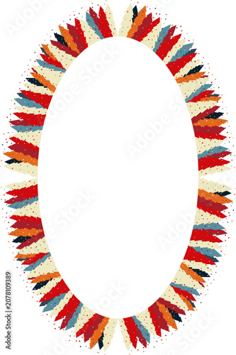 Colorful pine tree frame. Festive greeting template with Christmas tree elements. Design for greeting card