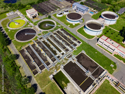 Принти на полотні Water treatment facility located in a suburban area where various processes for