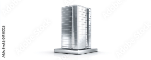 Sleek 3D office tower icon, reflective silver and glass surfaces, premium logo isolated on white, 32k