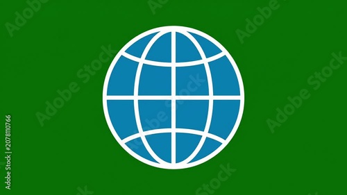 Minimal globe web icon pulsating smoothly on a textured solid green background seamless loop animation