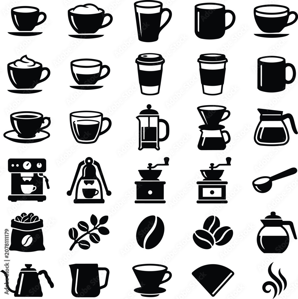 Fototapeta premium Coffee and Tea Icon Set Collection