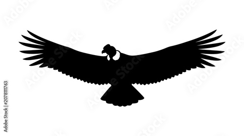 A black silhouette of an Andean condor soaring with wings fully spread.