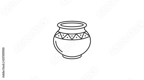 A simple black and white line art illustration of a traditional clay pot.