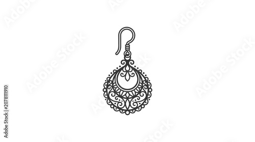 Intricate filigree drop earring illustration with ornate decorative patterns.