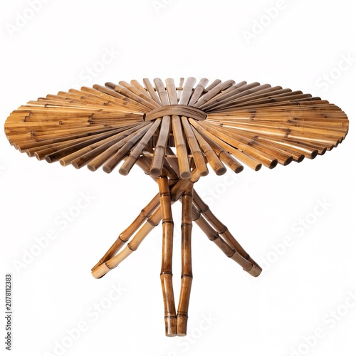 Circular Bamboo Picnic Table With Radial Slats And Wooden Legs