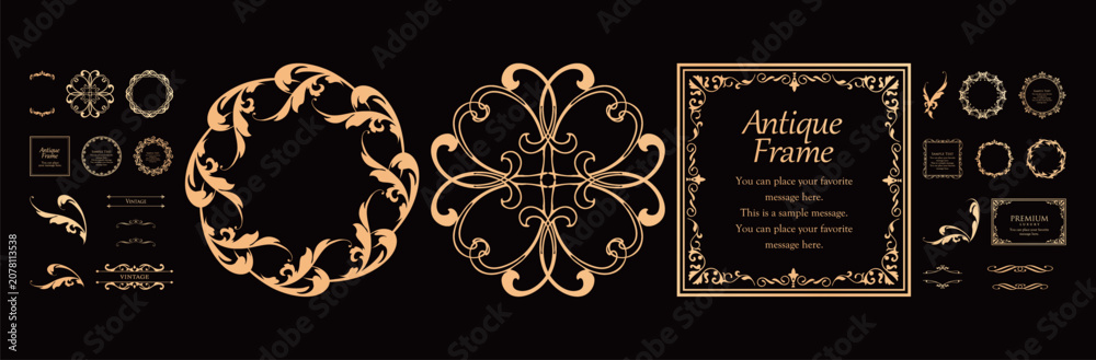 Naklejka premium Romantic gorgeous adult-cute antique frame