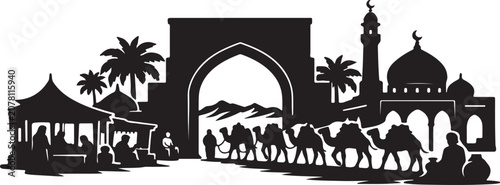 Camel Caravan Arriving At Arabic Market
