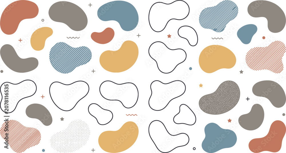 Fototapeta premium Set of abstract organic shapes and patterns in earthy tones with abstract collection minimalist background illustration creative hatching template composition geometric