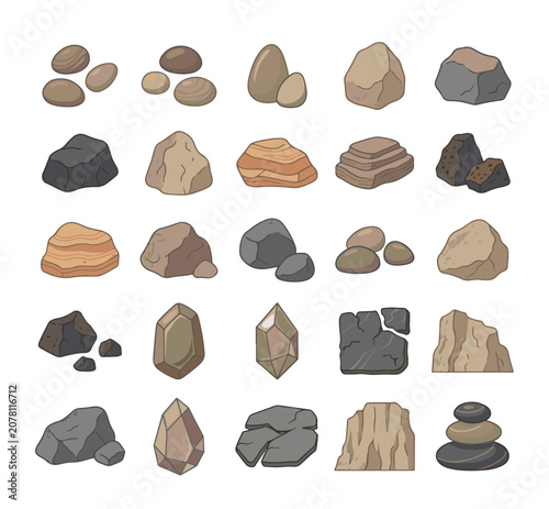 Natural stones and rocks premium vector collection isolated on white background