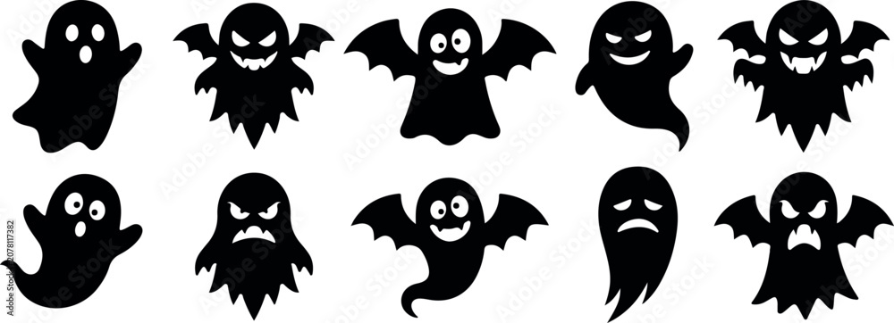 Obraz premium Cute little ghost holding lantern line art vector illustration for halloween. Halloween day ghost silhouettes spooky vector graphics for festive designs