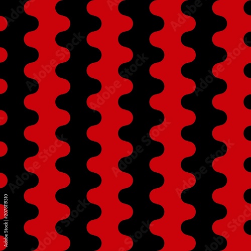 ​Seamless retro geometric pattern with vertical wavy stripes in red and black. Bold abstract optical backdrop vector.