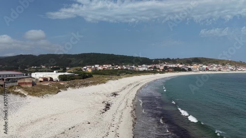 Aerial view of Laxe coastal town and beach in galicia