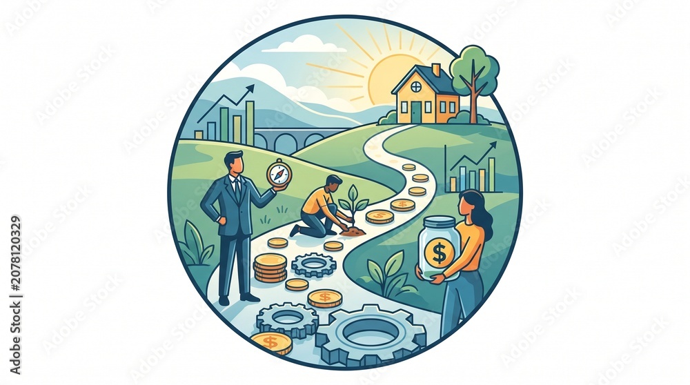 Fototapeta premium Business professionals working together on a path toward financial success and growing a prosperous future home