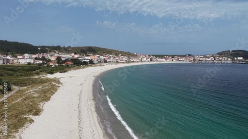 Aerial view of Laxe coastal town and beach in galicia
