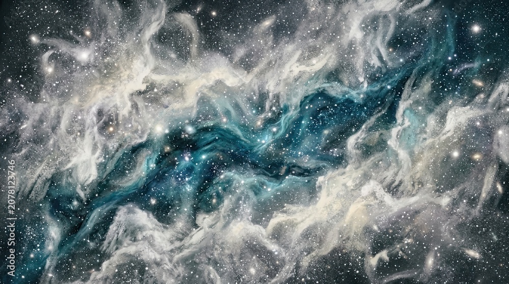 Fototapeta premium Cosmic nebula with starry galaxy core abstract space art