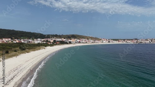 Aerial view of Laxe coastal town and beach in galicia