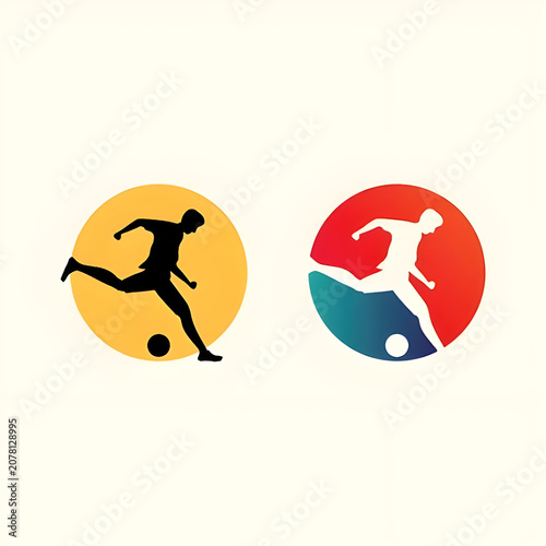 Set of creative football player icons with gradient and solid colors