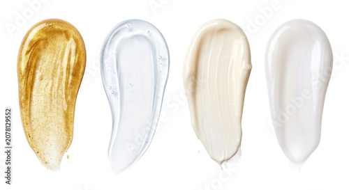 Foto Glossy cosmetic liquid gel and foundation swatches