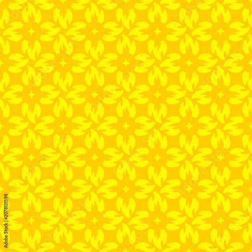 Seamless Yellow Thai Flame Floral Pattern on Yellow Background