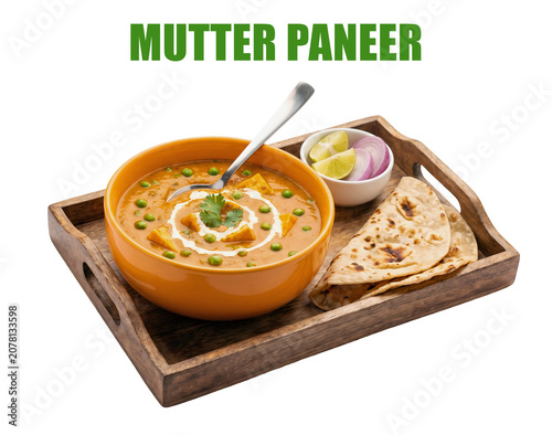 Tapety artystyczne Punjabi style vegetarian main course Mutter Paneer displaying creamy cottage cheese curry and tandoori roti combo