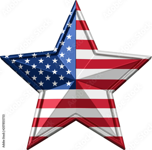 American flag star emblem with metallic border on white background vector illustration