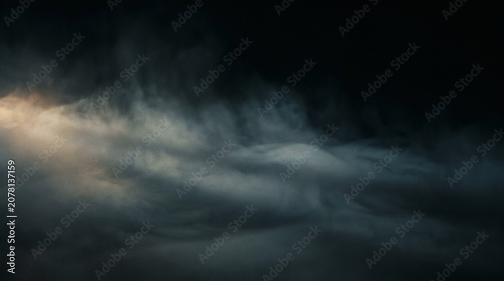 Naklejka premium Cinematic fog overlay with low-hanging atmospheric haze and faint lighting isolated on a black background