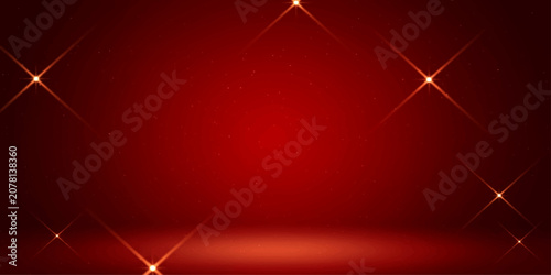 Tableau sur toile A dramatic spotlight illuminates a luxurious red stage, casting a warm glow and sparkling with ethereal light, perfect for grand events and elegant presentations