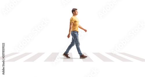 Male pedestrian at a zebra crossing