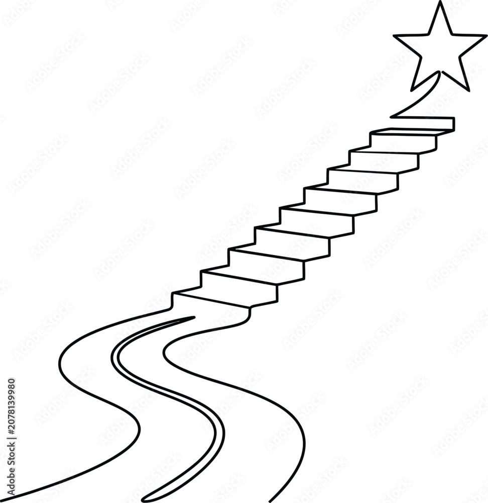 Obraz premium Linear Staircase To A Star Black And White Silhouette