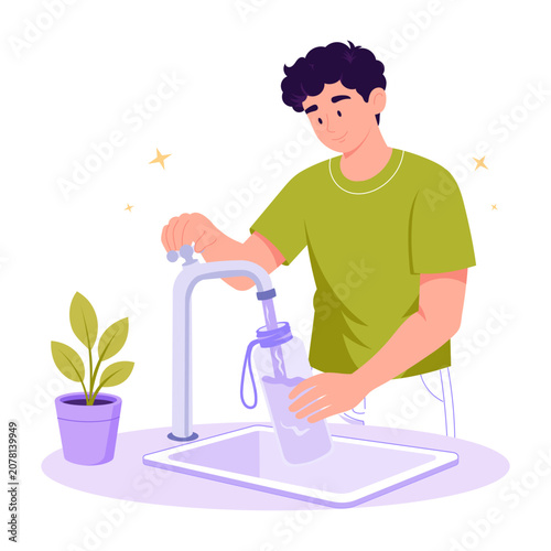 A man is filling a glass with tap water.