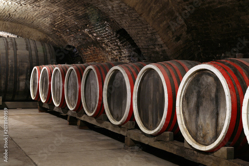 Картината върху платно Barrels in the Wine Cellar of the Dakovo-Osijek Archdiocese in Dakovo, Croatia