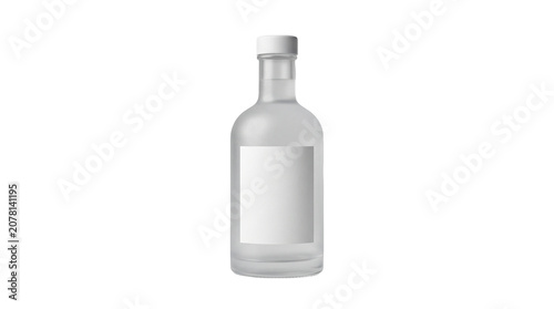 Clear glass liquor bottle with cap.