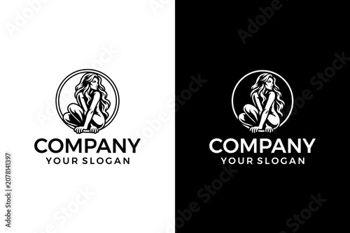 logo design of a girl posing sexy in a circle