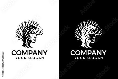 logo design of dry tree and human head silhouette